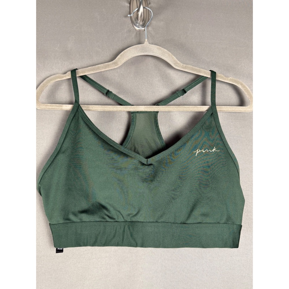 Pink Sport Sports Bra Womens XL Green Racerback Adjustable Mesh V-Neck Bralette
